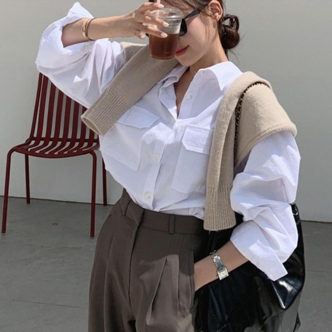 16. 스키니피그 딘트 언발셔츠 아이보리/FREE