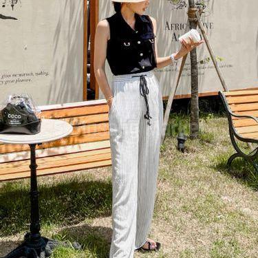 7. 커먼유니크 린넨 스트라이프 밴딩 트레이닝 팬츠 아이보리/FREE