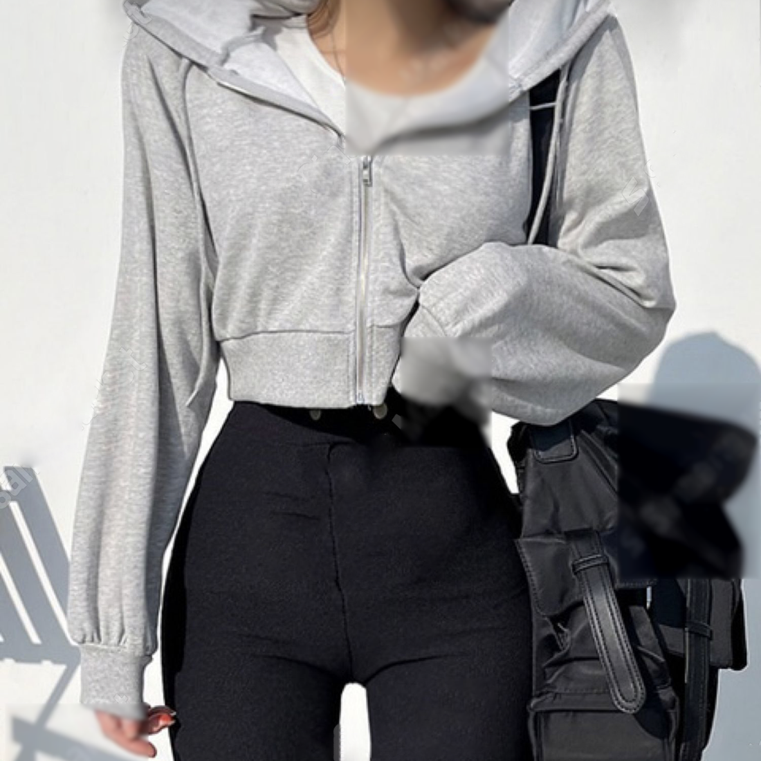 47. 크림치즈마켓 크롭 후드 집업 그레이/FREE