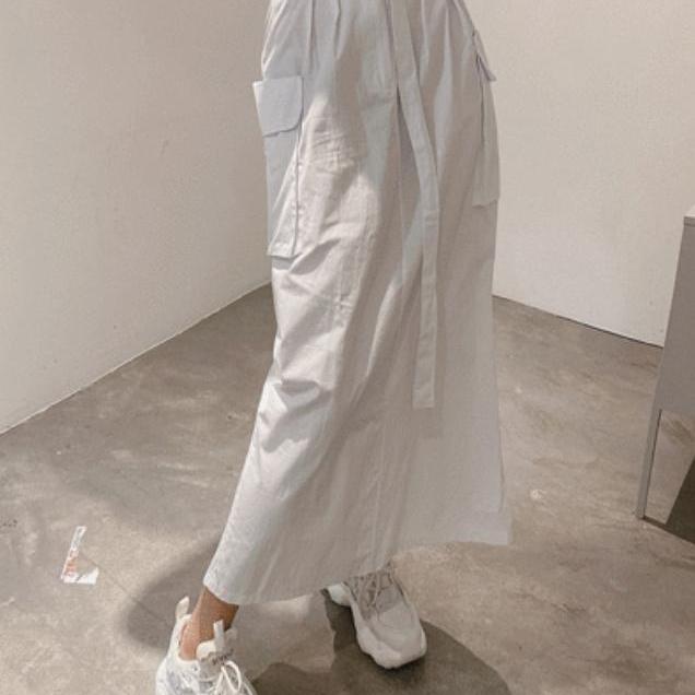 28. 라걸 벨트 카고 롱스커트 화이트/FREE