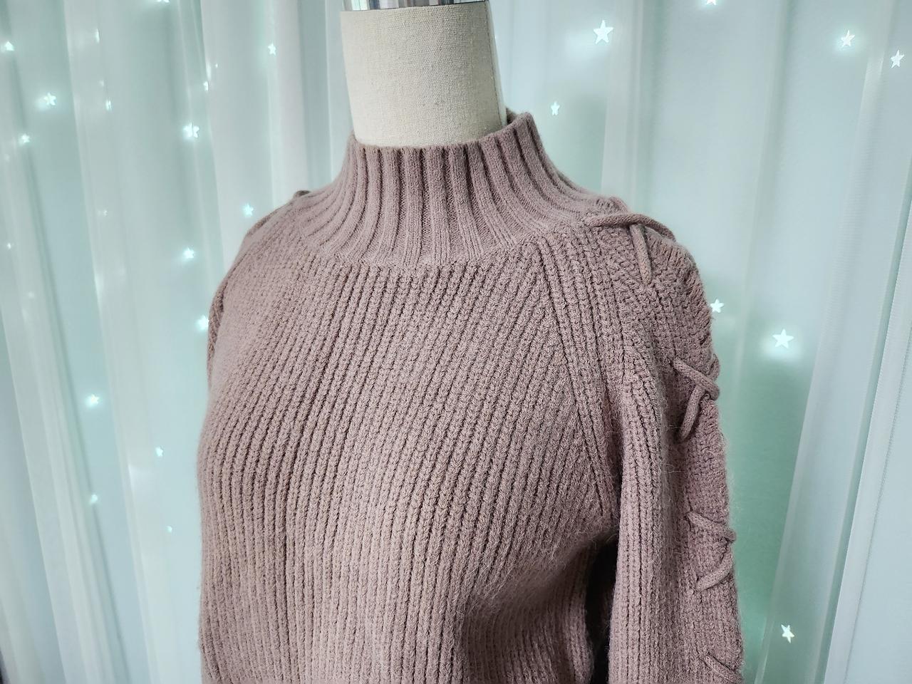 여성 반목 니트 핑크모카