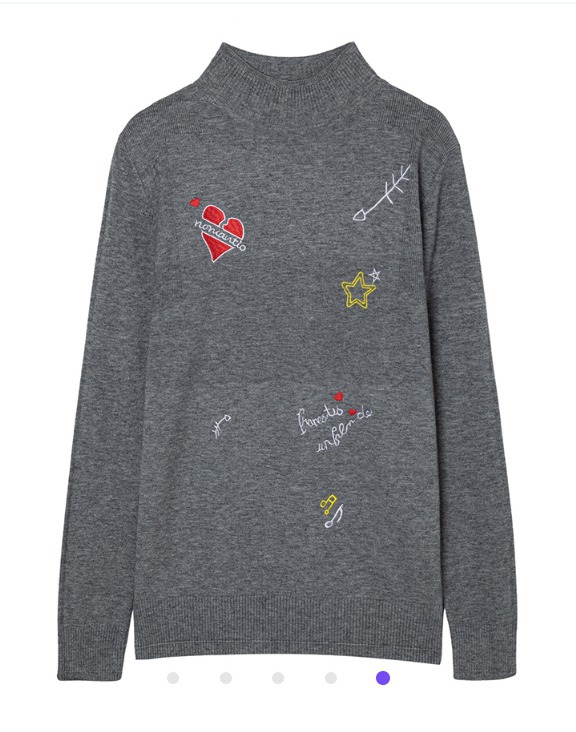 퀸잇 베스띠벨리 두들 아트 자수 디테일 긴팔 니트 티셔츠 스웨터 블랙