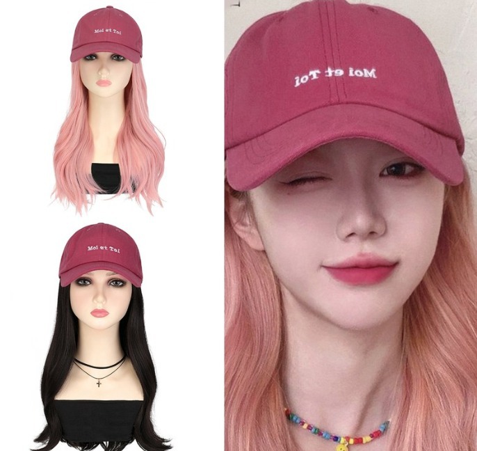 패션 야구 모자 긴 머리 전체 가발 확장 연장 코스프레 의상 일체형 볼캡