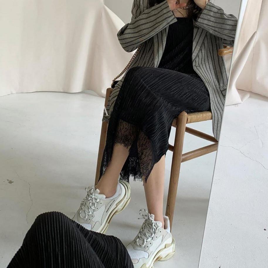 크레이지걸스 블랙모드 스트라이프 뷔스티에 롱원피스 블랙/FREE