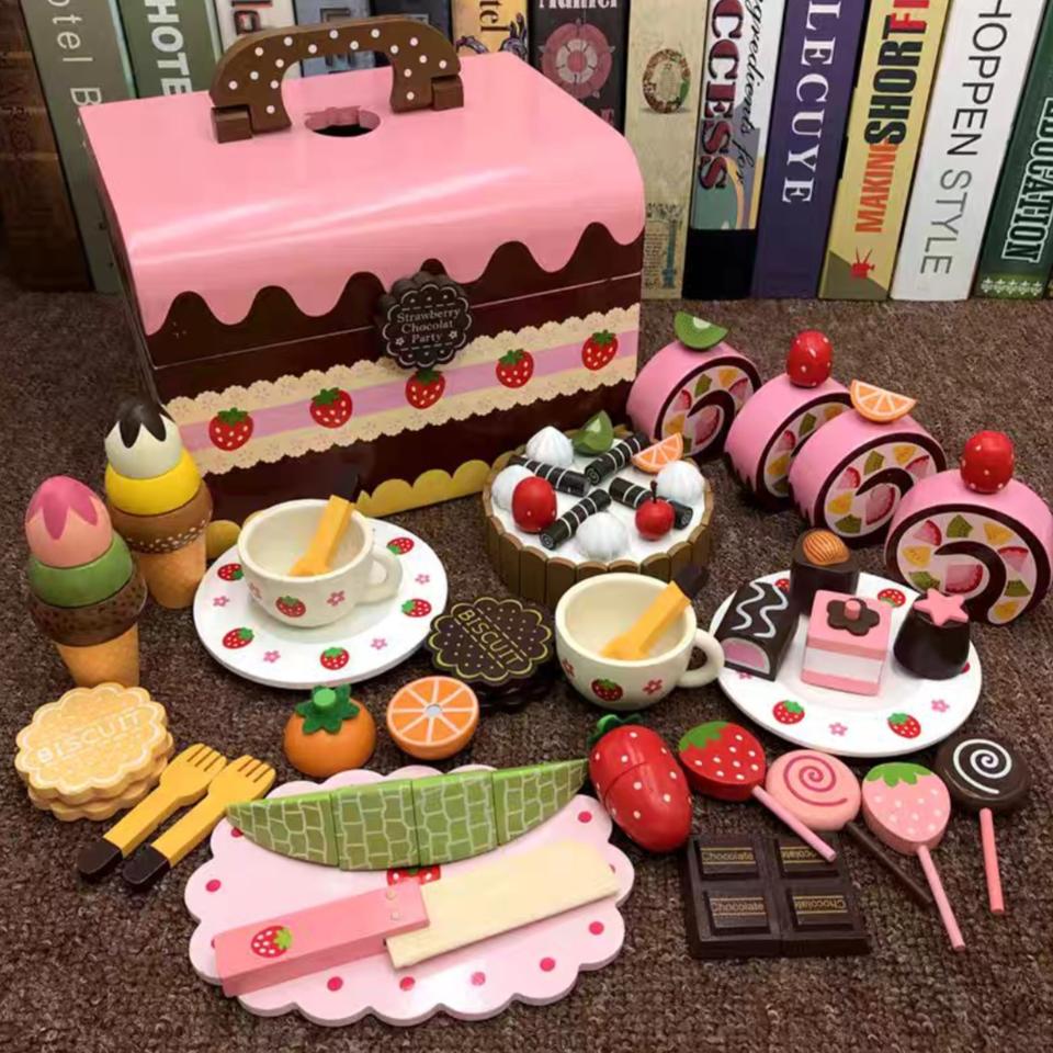 새상품)어린이 케이크 아이스크림 세트 우드 장난감 여아 소꿉놀이