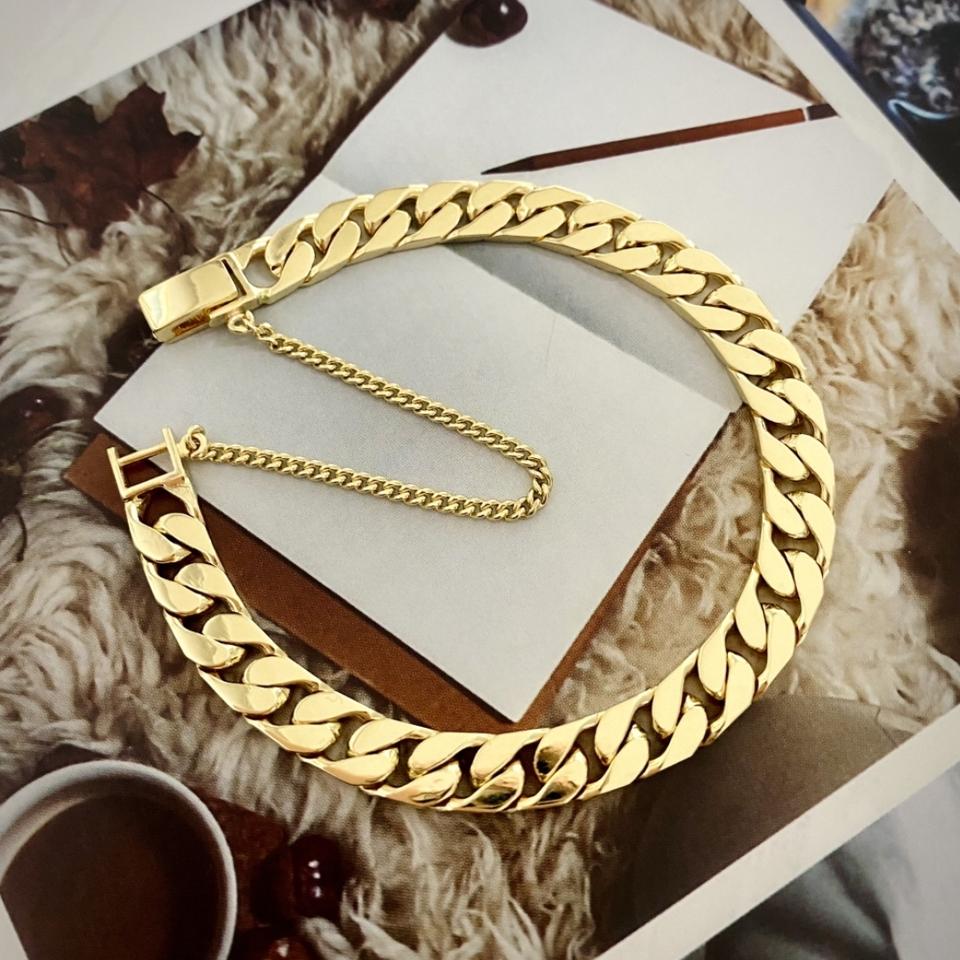 14k 18k 면 커브 체인 남자 여자 금 팔찌