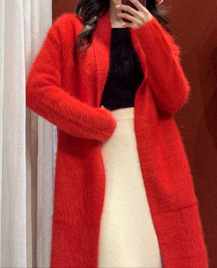 새상품  부들부들  앙고라 가디건  레드가디건