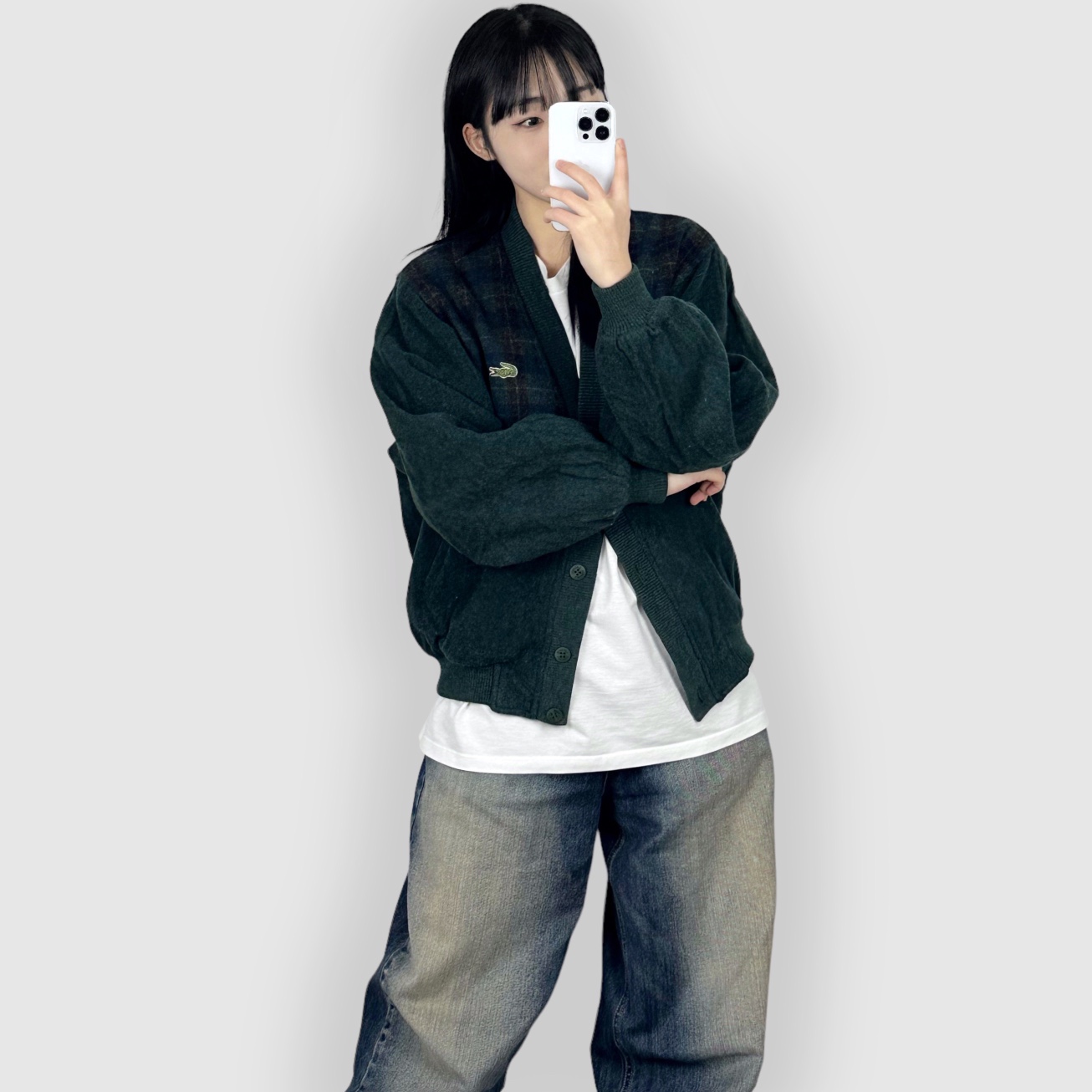 [중고] 라코스테 체크 가디건