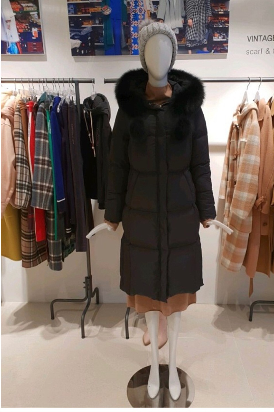 듀엘 롱구스 폭스퍼패딩 블랙