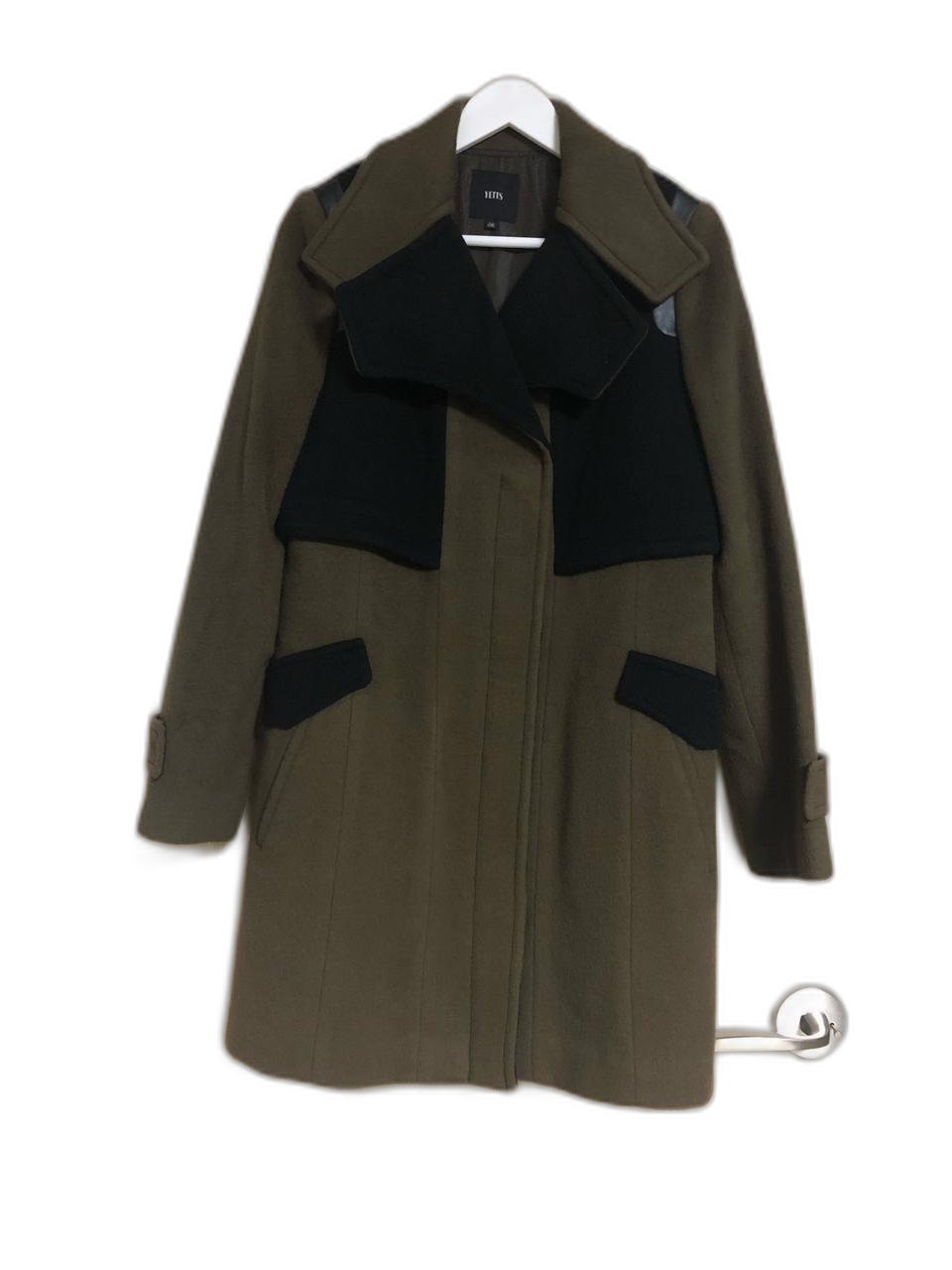 예츠 모소재 배색 롱코트 66 카키