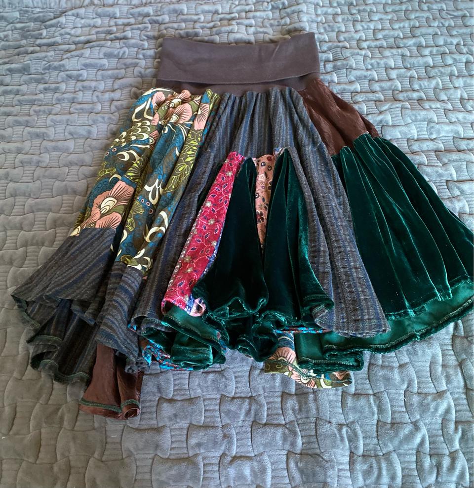 빈티지 패치워크 벨벳 스커트