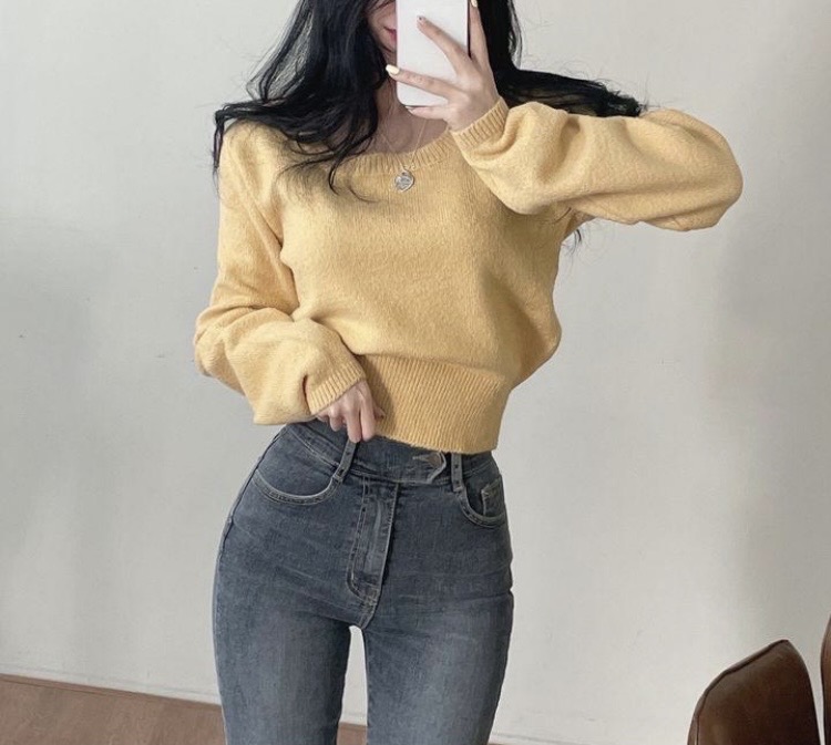 스퀘어넥 크롭 니트