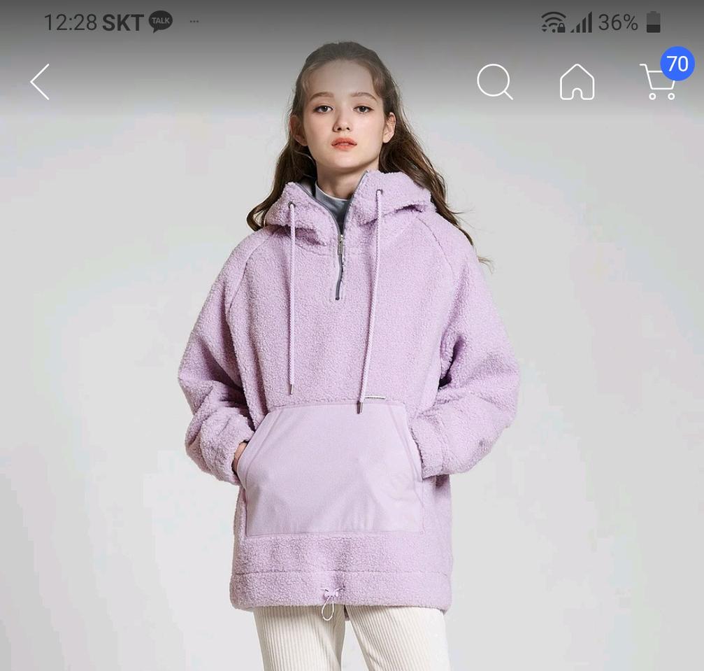 실착1회.안다르 양털플리스 후디 아노락 라벤더2사이즈