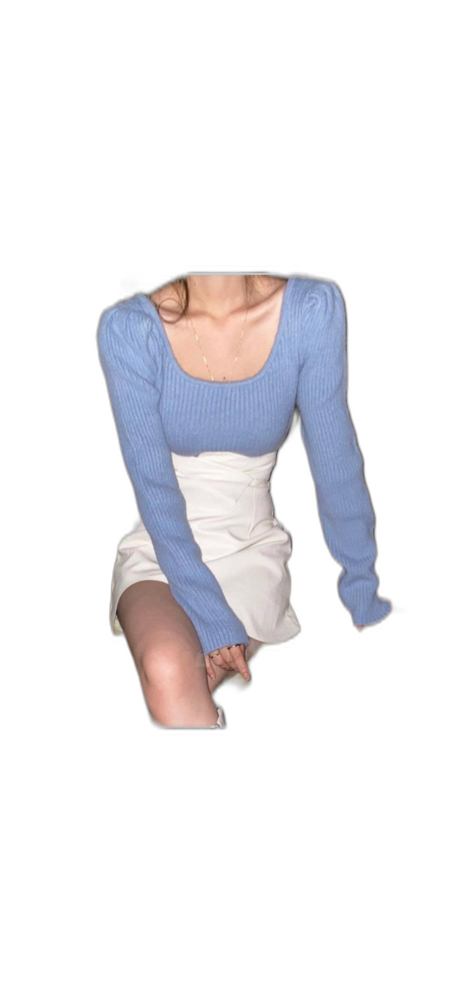 퍼프숄더 크롭 니트