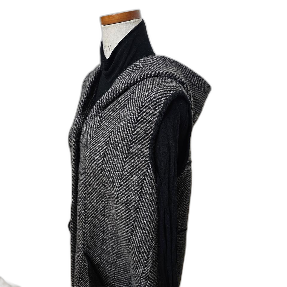 헤링본 후드 롱코트