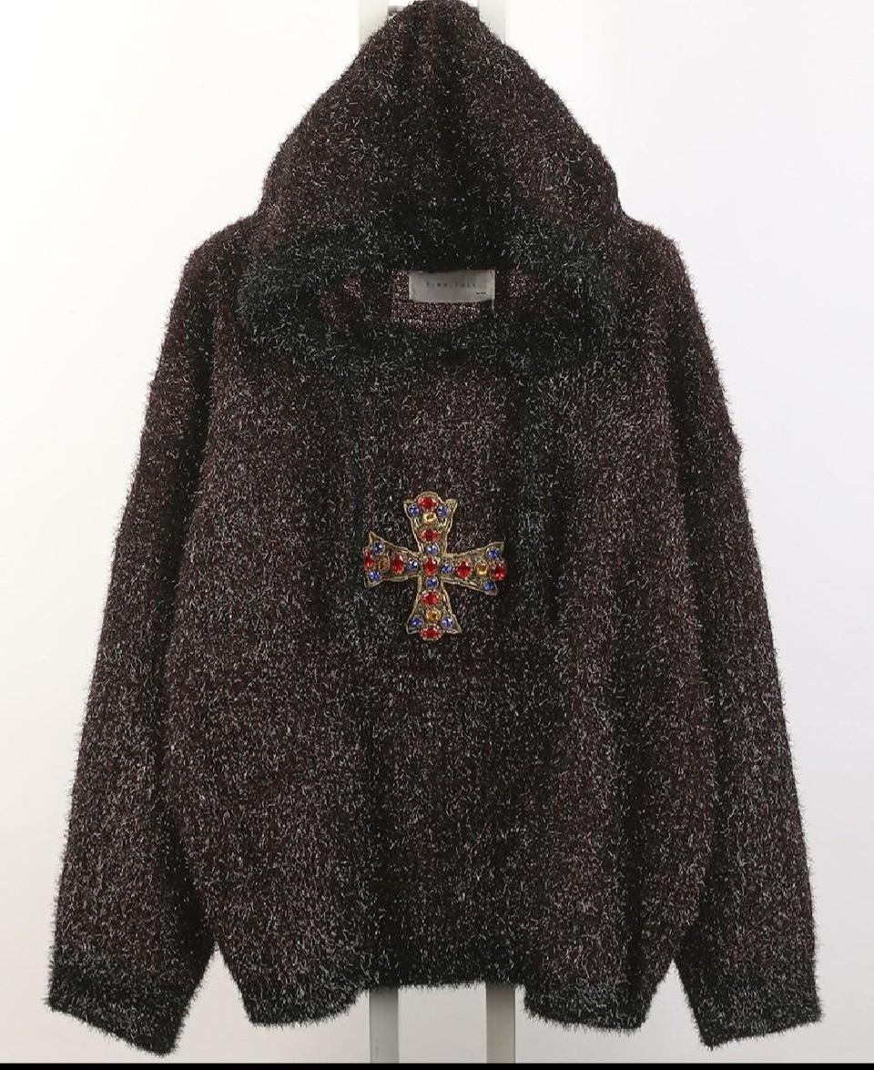 펄 포인트 니트 큐빅 후드티(새상품)