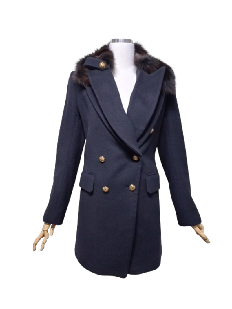 시스템 여우털폭스퍼 정품 여자 금장버튼 겨울용 여성 모직코트자켓82-94