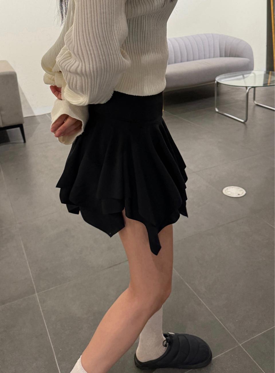 언발캉캉스커트 블랙 (프릴, 하이웨스트, 발레코어)