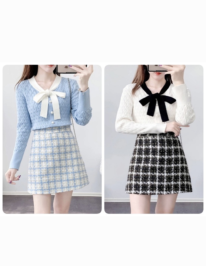뒷지퍼 체크 트위드 치마 2벌(스카이+블랙)