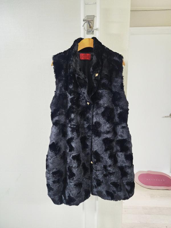 ELLE 엘르 블랙 페이크퍼 롱조끼 F