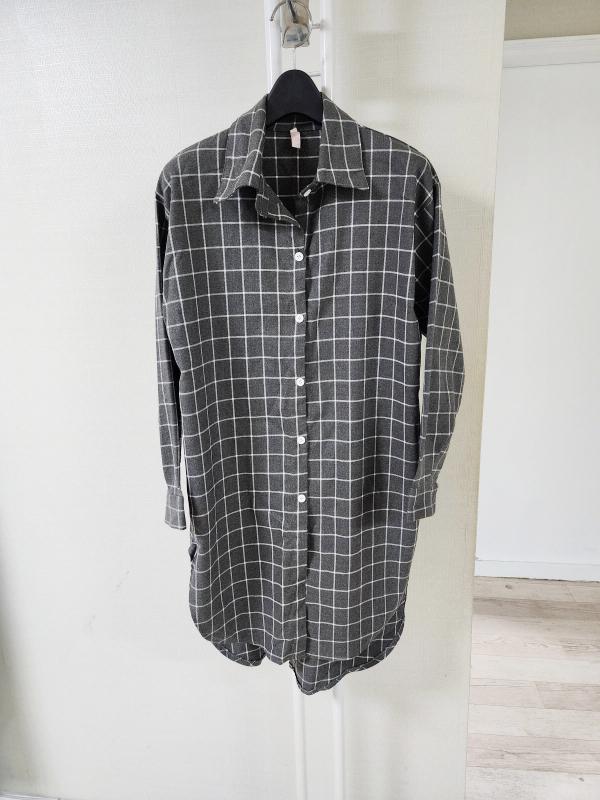 그레이 체크 롱 셔츠 5566
