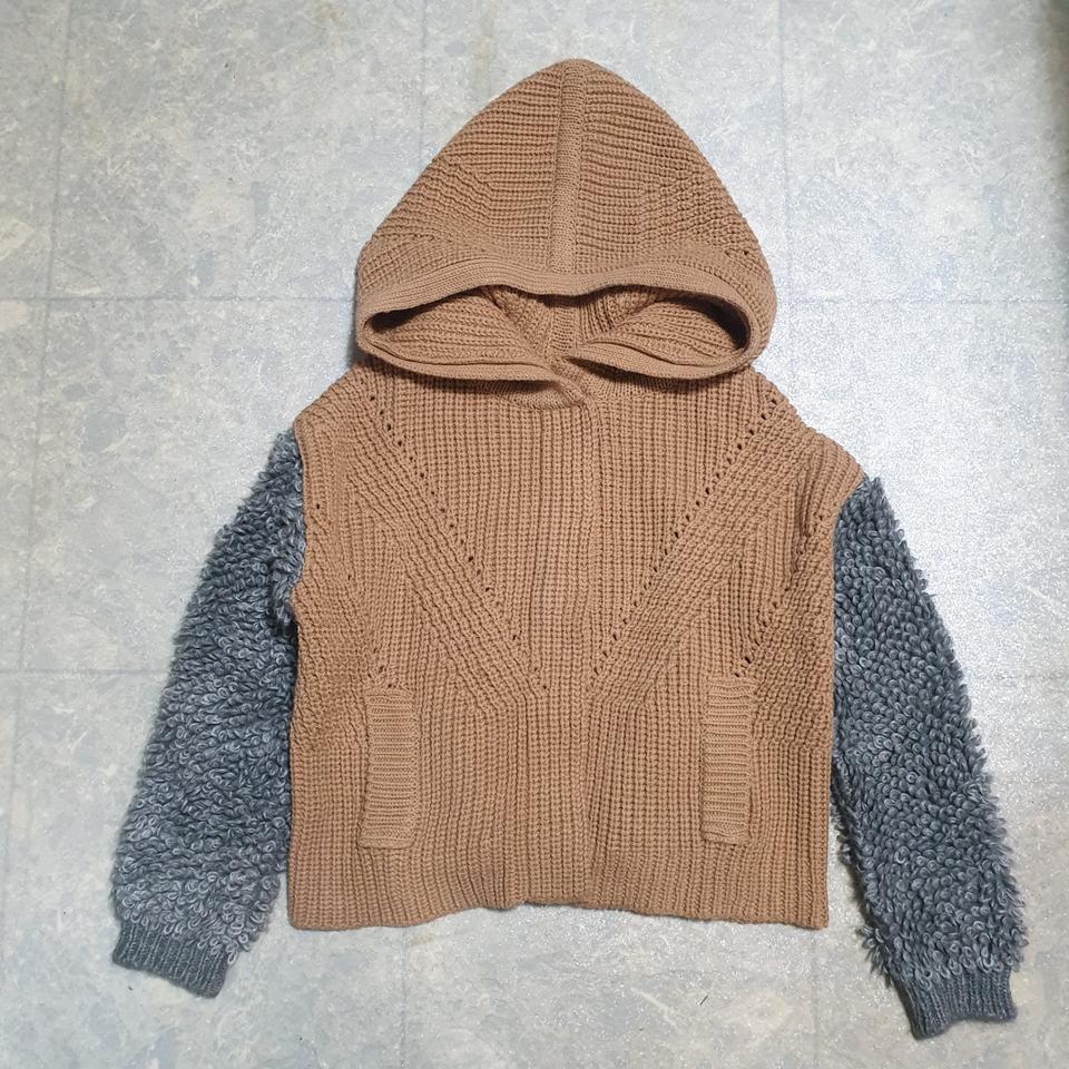 베네통 카멜 그레이 후드 니트가디건