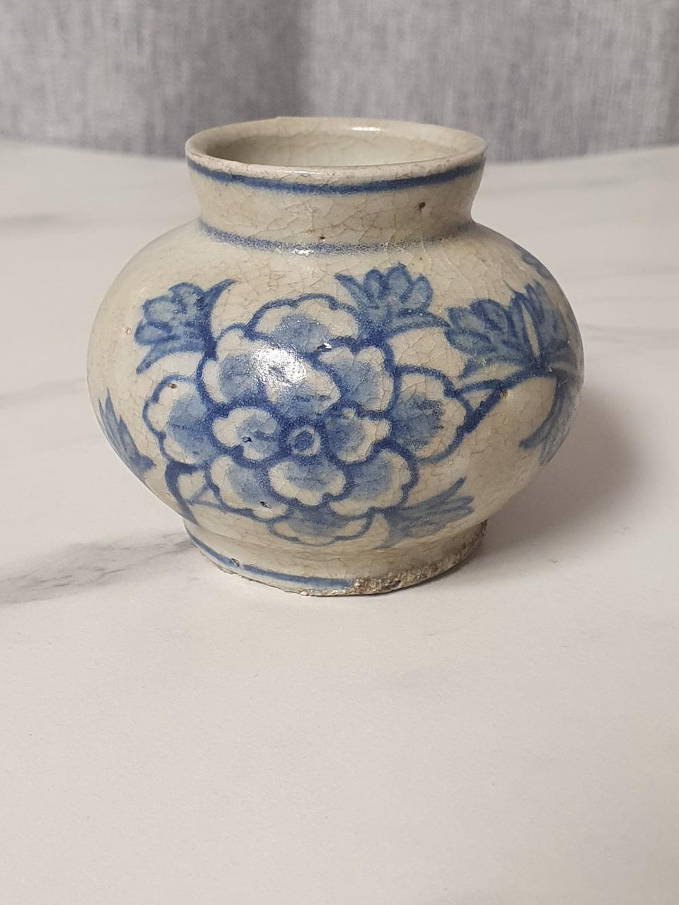 백자 청화 모란문 호 도자기