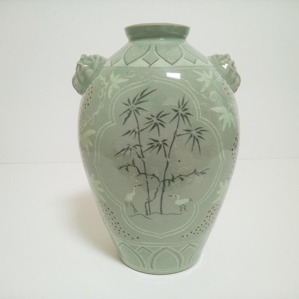 인간문화재 지순탁(지순택) 청자 오리 죽문 양이호