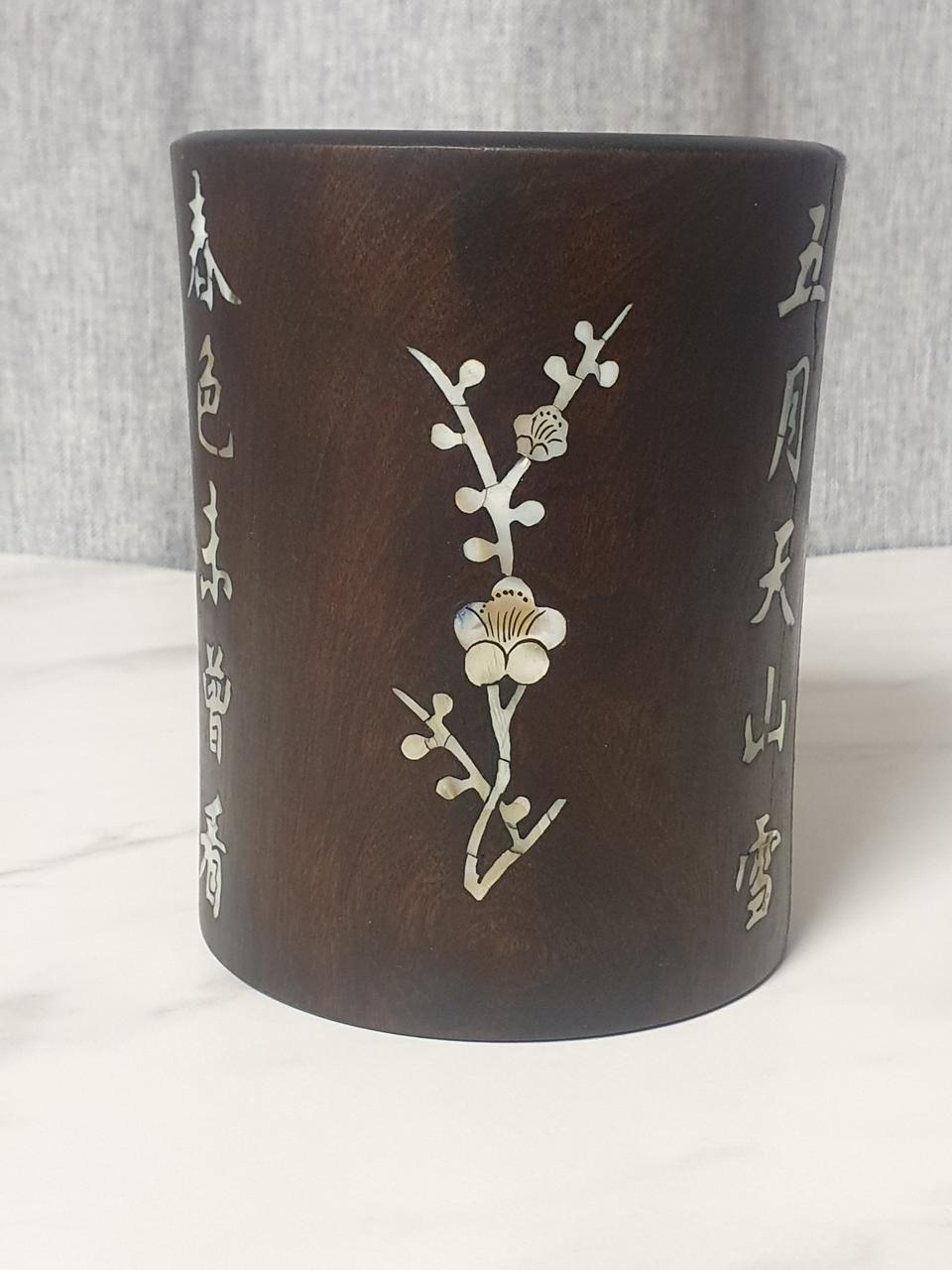 명품 화류목 상감기법 자개판 지통 필통 장미목