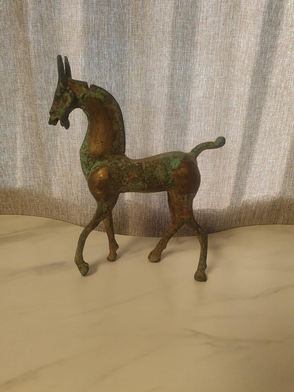 청동기 청동 개금 말 조각상