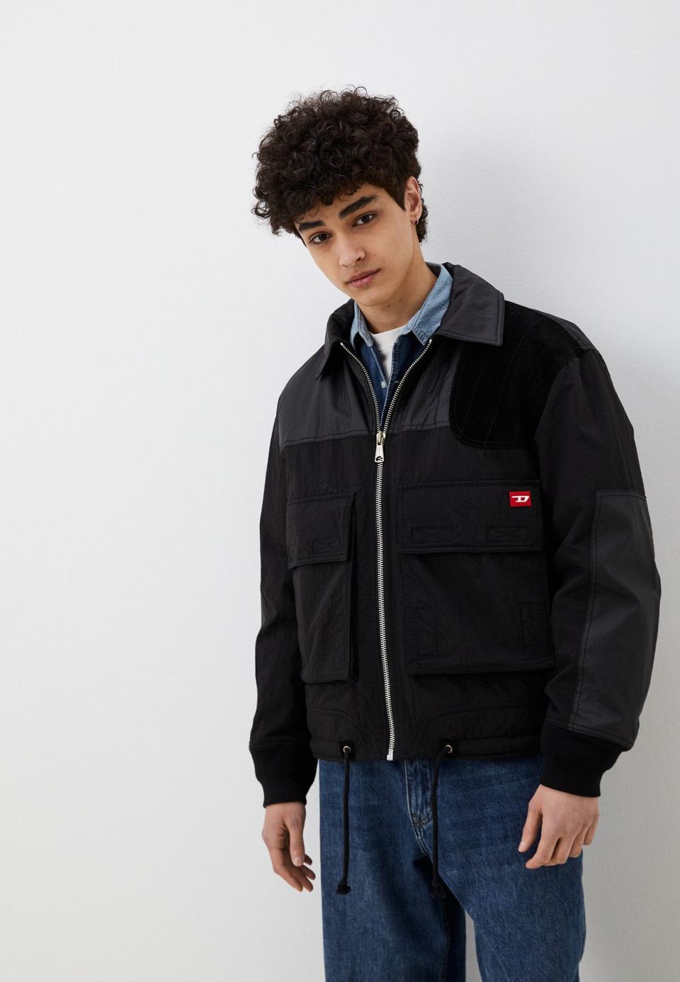 디젤 스웨이드 패치 나일론 블루종 점퍼 블랙