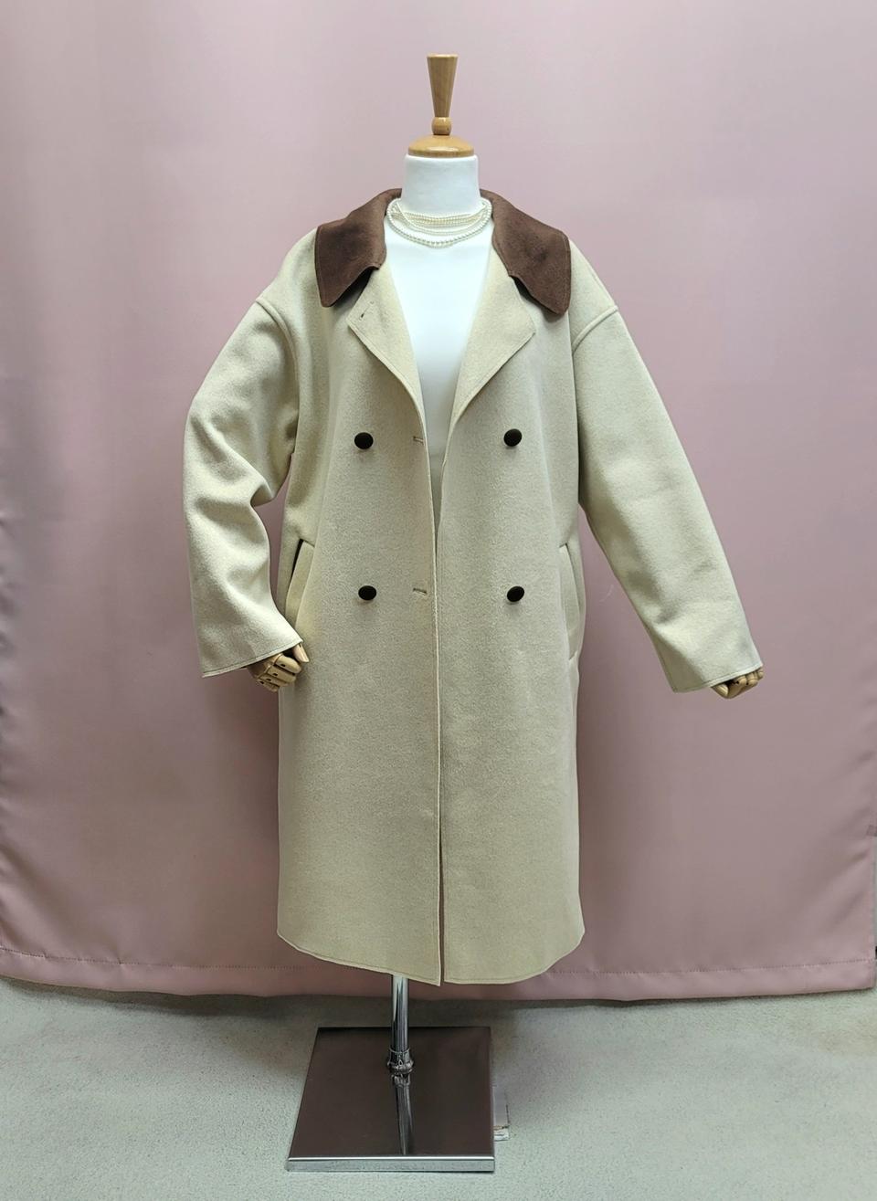 배색 카라 롱코트 롱자켓