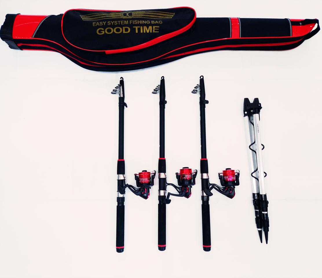 (654)가방+원투낚시대3.6m3대+4000번릴3대+릴줄+삼각받침대