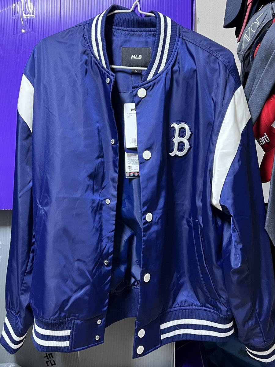 24SS MLB 나일론 베이직 어깨배색 바시티자켓 네이비 양키스