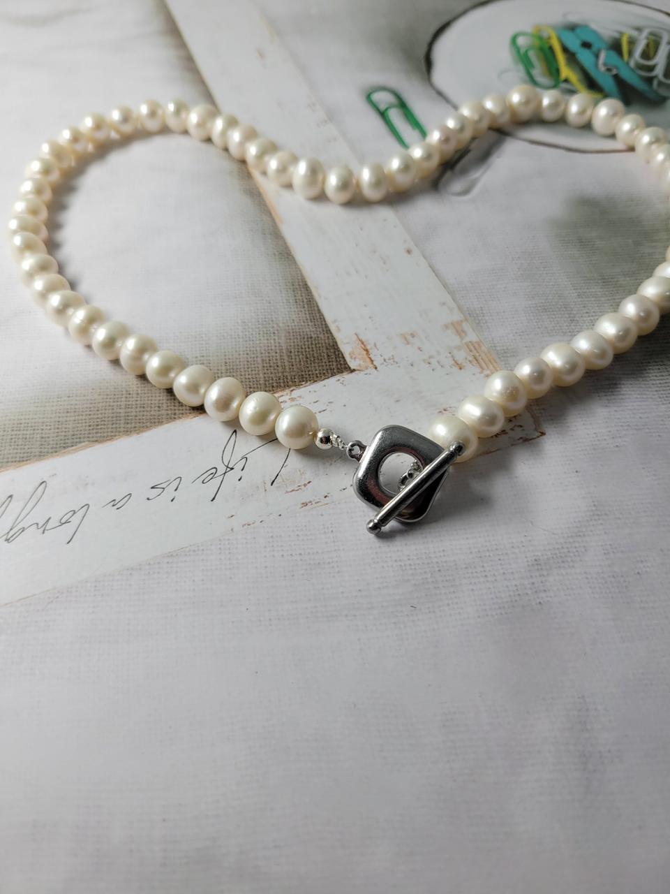 핸드메이드 천연담수 진주목걸이8~9mm
