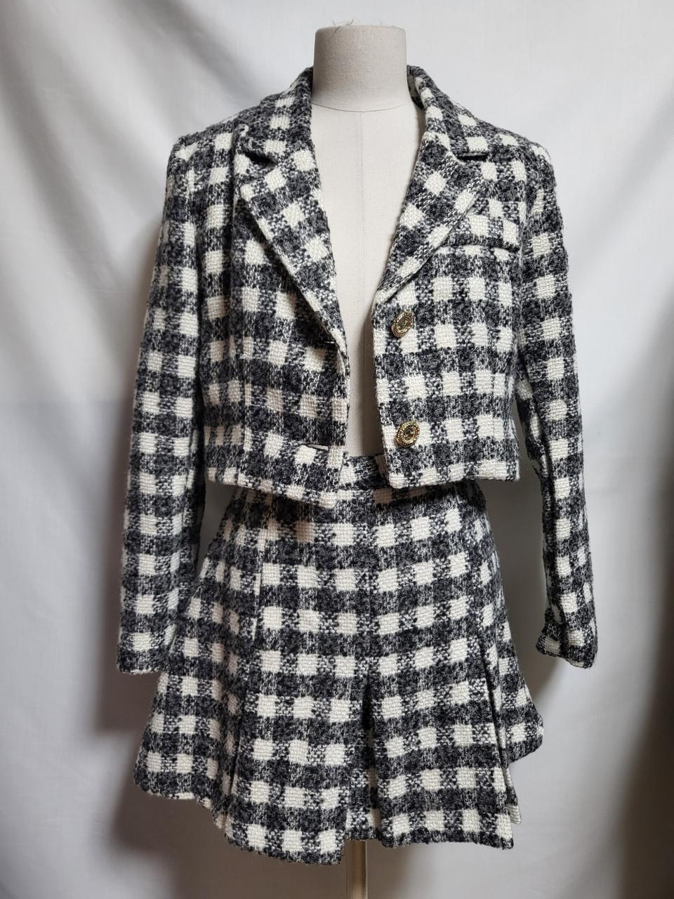 트위드 체크 자켓스커트 세트