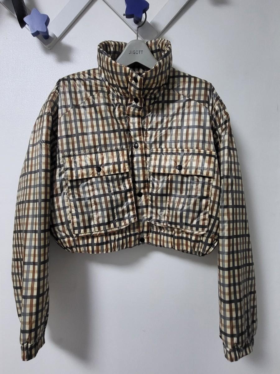 자라 체크 숏 패딩 점퍼