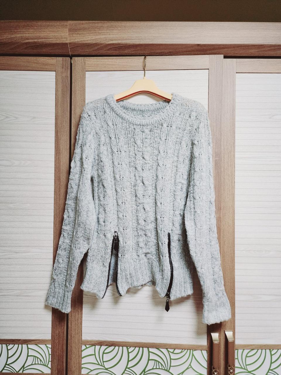 여성 쭈글이 지퍼 장식 니트 티셔츠