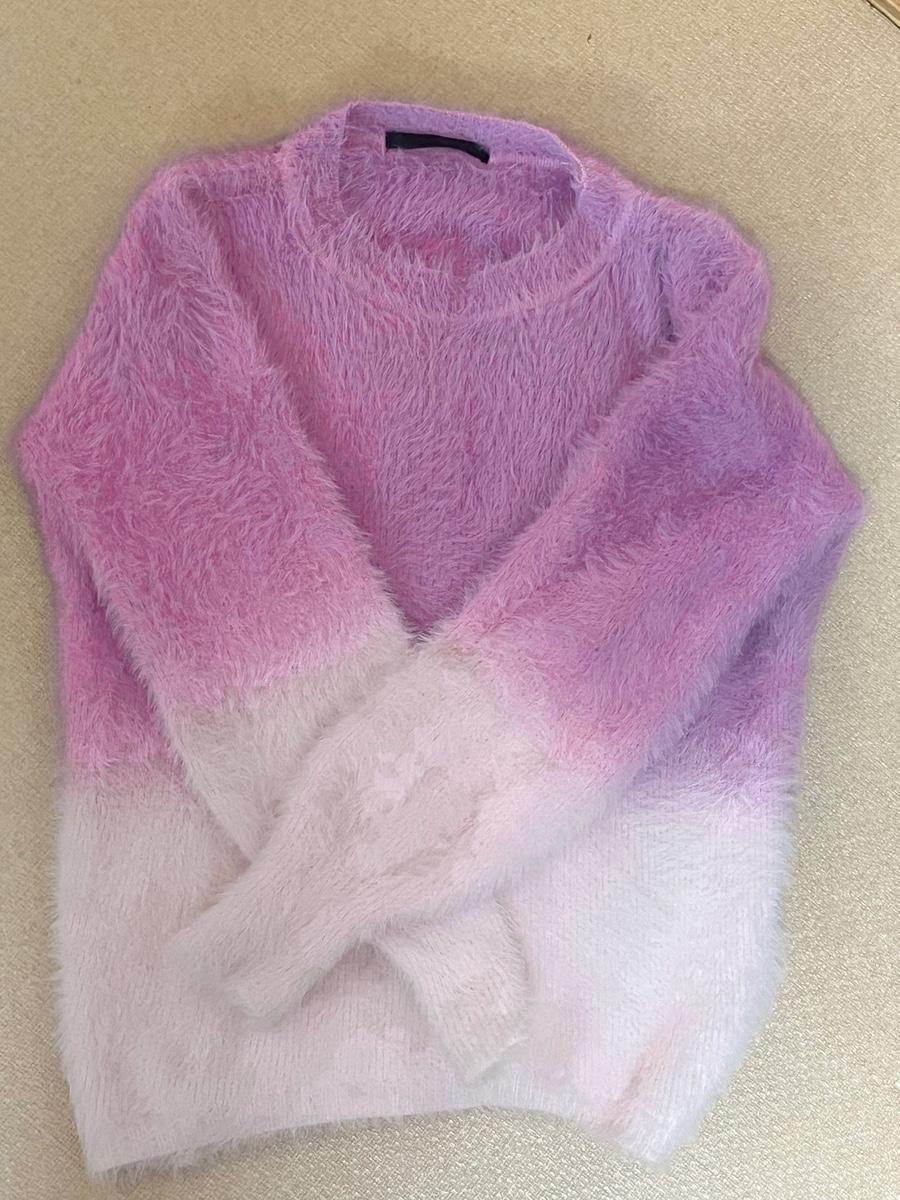 앙고라 진한 딸기우유 벌룬소매 핑크 그라데이션 니트