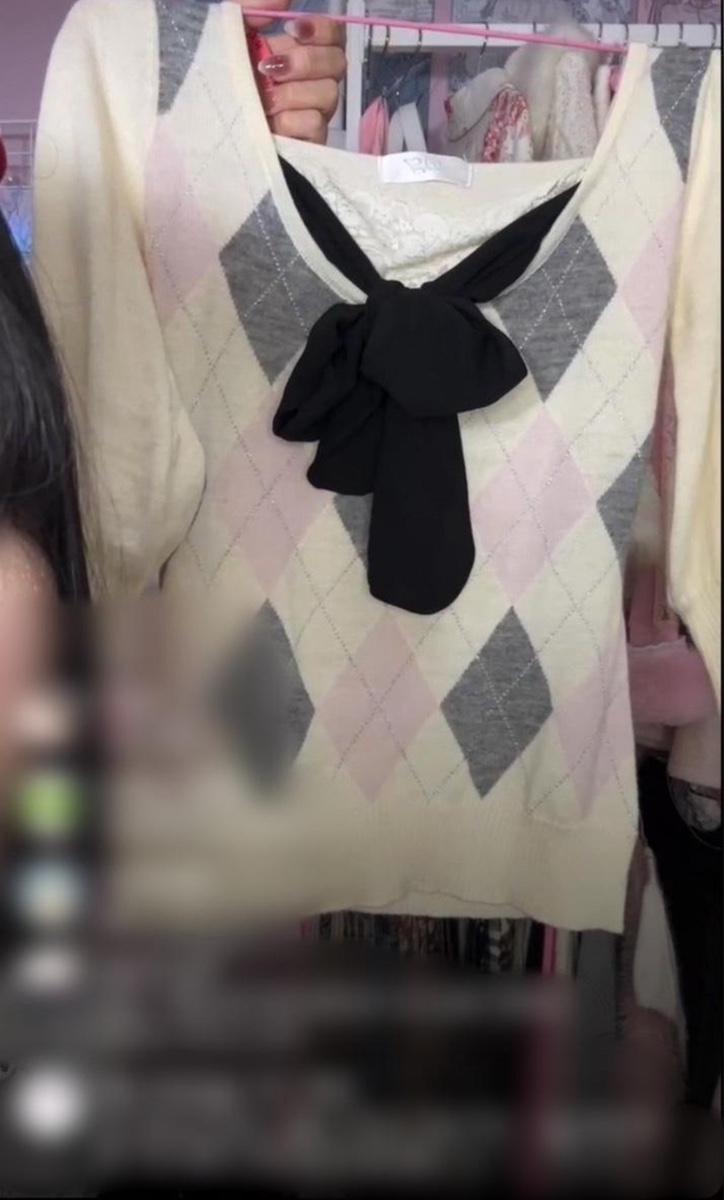 stc빈티지 로맨틱 히메갸루 갸루 아가일 세트 투피스