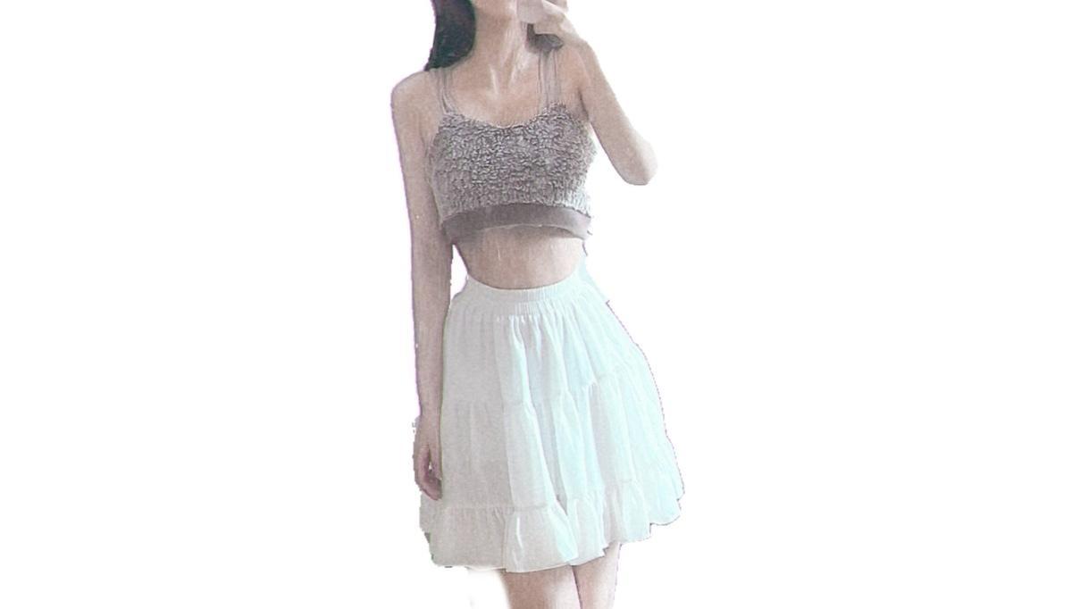 브라운 크롭 슬리브리스 교신가능