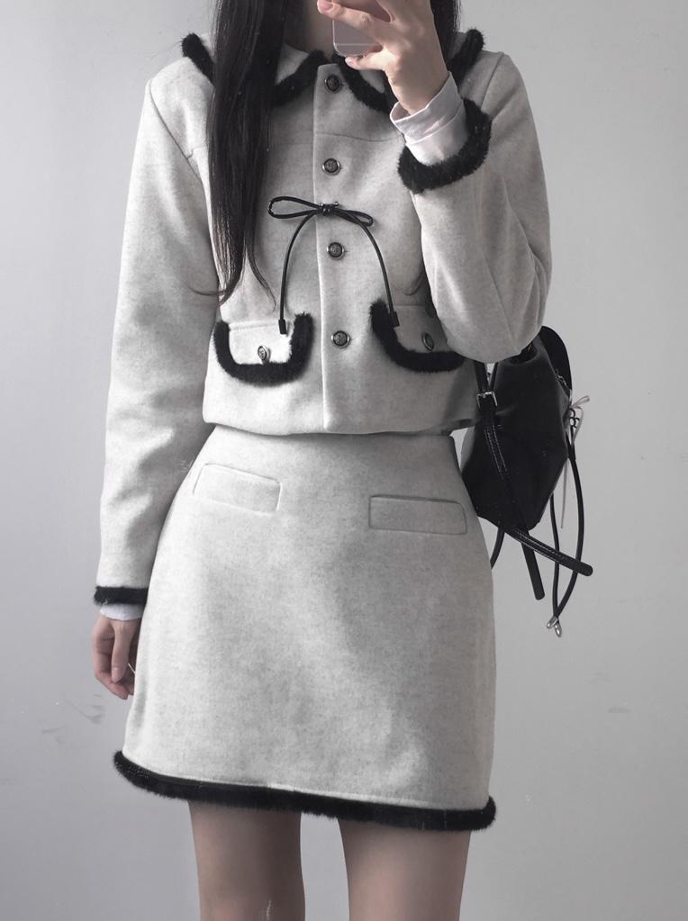 젯젯디 연말룩 연초룩 리본 퍼 셋업 세트