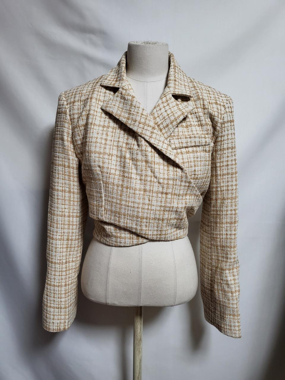트위드 단추 크롭 자켓