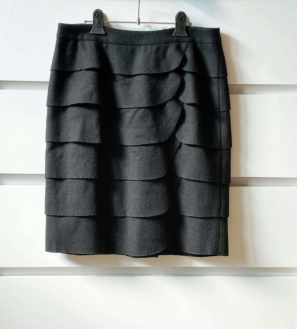 REUVE 리우베 블랙 물결 패턴 H라인 울 모직 스커트