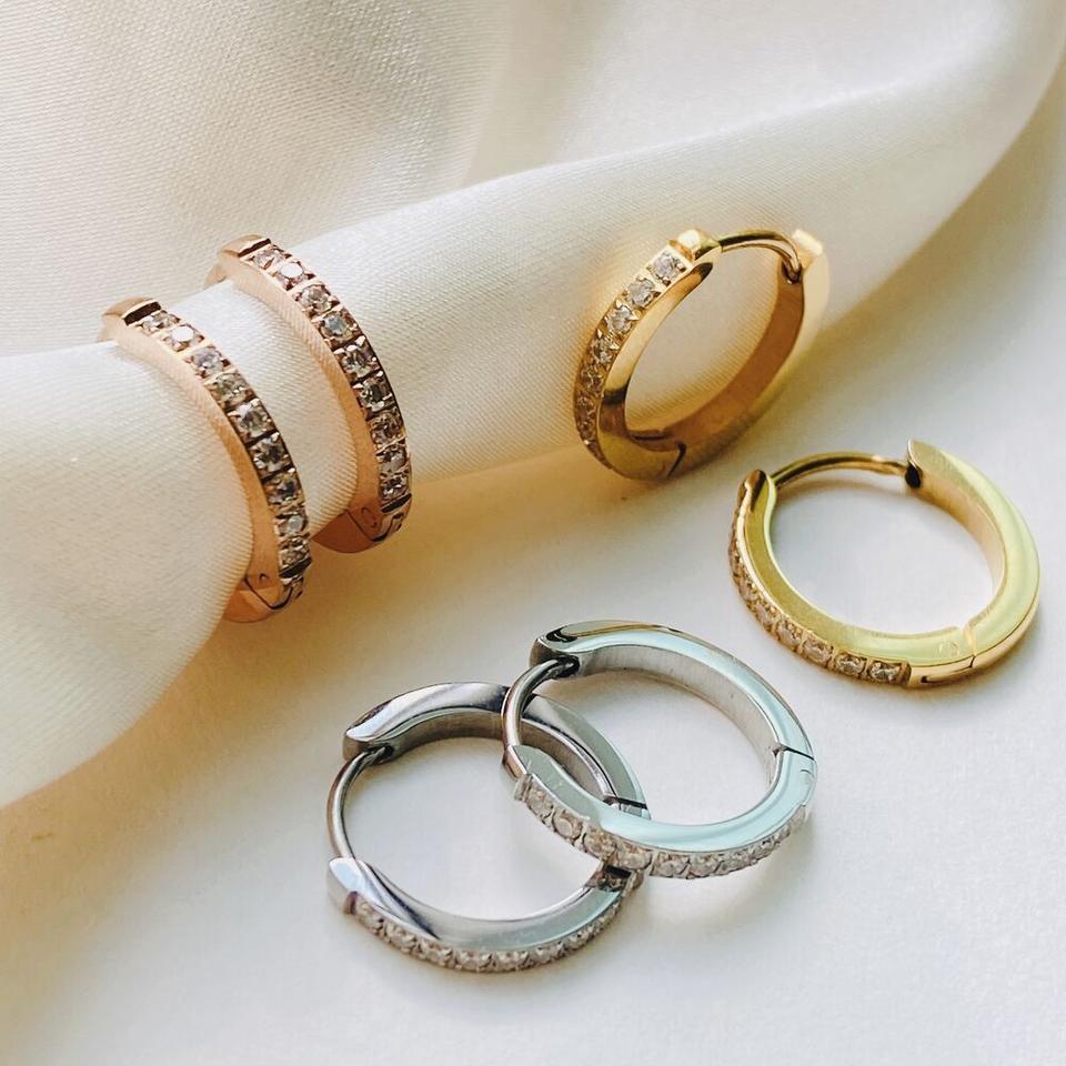 [써지컬스틸] 원터치 큐빅 셋팅 링 귀걸이 ( 3size / 3color