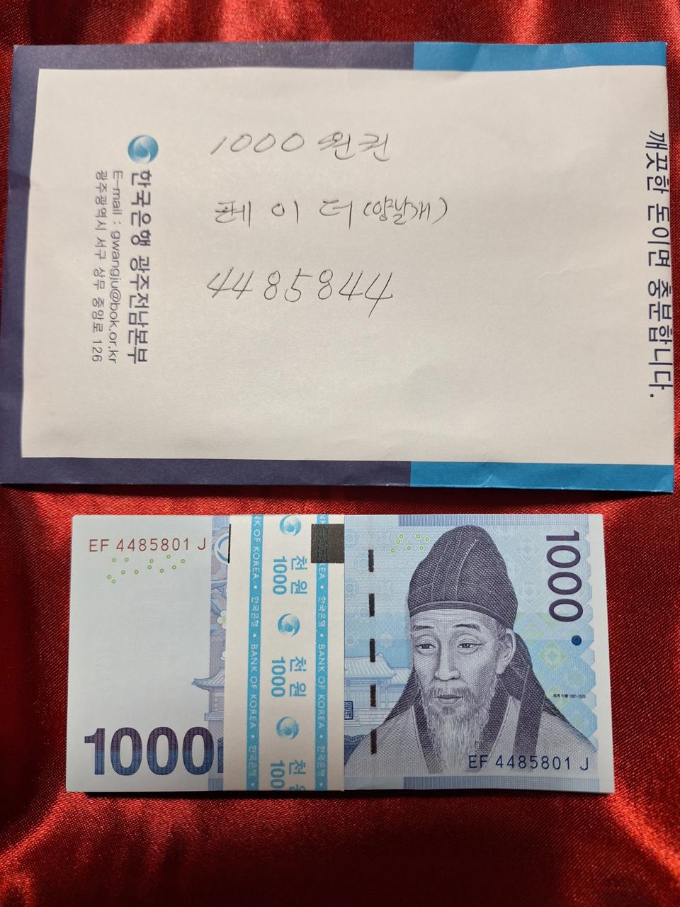 1000원 지폐 양날개 레이더 들어있는 미사용 100장 다발