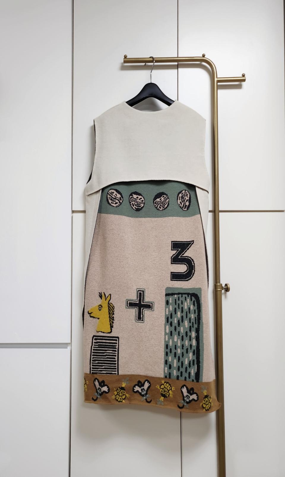 미착용/베네통 울 니트 배색 롱 베스트F/아이보리