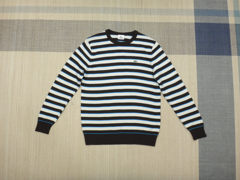 (L/100) 라코스테 블록패턴 울혼방 라운드 니트