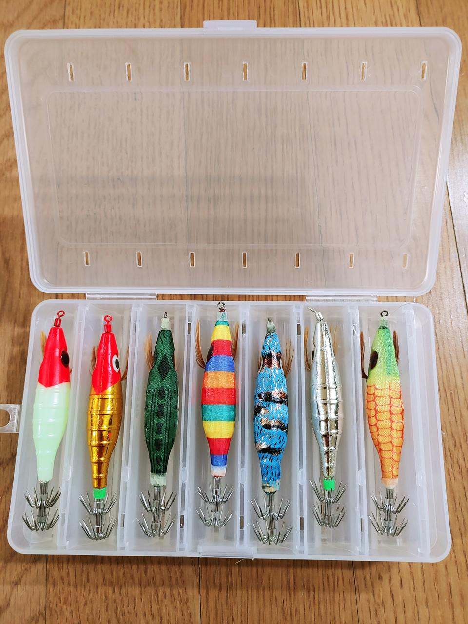 문어낚시 에기 애기 7개 + 양면태클박스(14개보관) + 핀도래