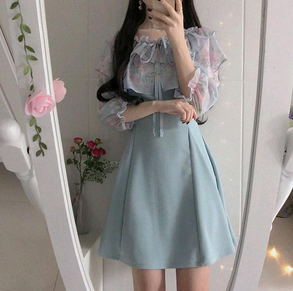 새상품) 오프숄더 프릴 플라워 A라인 미니원피스 소라